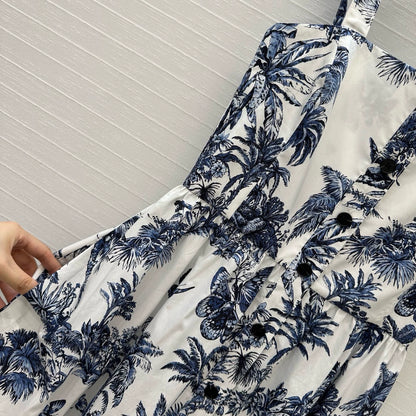 D 25 Spring/Summer New Printed Halter Sheath Waist Dresses