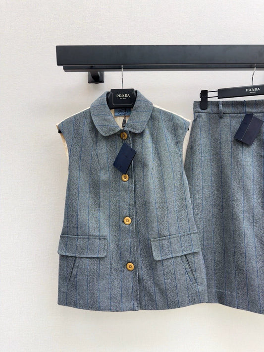 p 25 Latest Splicing Practice Vest Jacket ➕Striped Suit Mid-Length Half Skirt