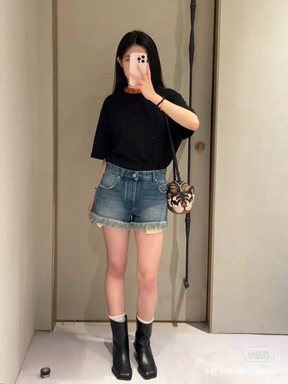 Lo 25 Spring Summer Latest Vintage Raw Edge Washed Ultra Short Denim Shorts