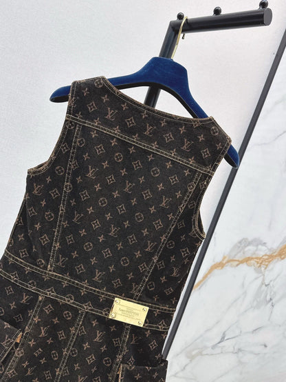 L 2025 Summer New Printed Denim Vest Dress