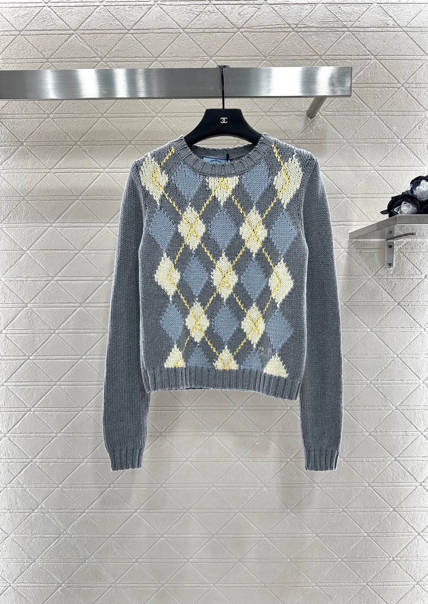 Pr 25 Diamond-knit long-sleeved pullover sweater