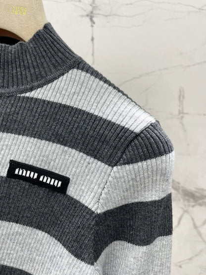 M 25 new logo contrast stripe zipper long sleeve knitted cardigan