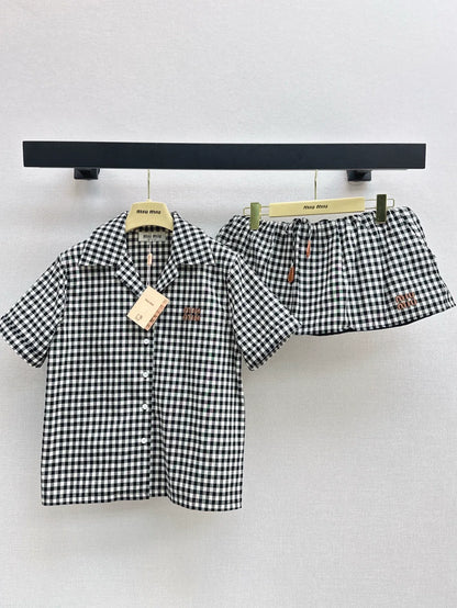 m 2025 Summer New Plaid Suit Loose Shirt + Mini Skirt
