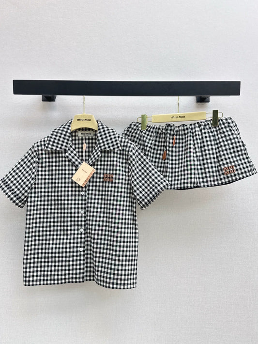 m 2025 Summer New Plaid Suit Loose Shirt + Mini Skirt