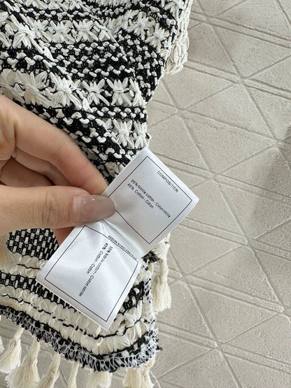 C 25 Striped Knit Tassel Lace Vest