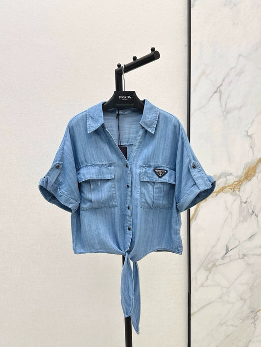 P Spring/Summer 25 Lace-up bow denim shirt