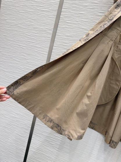 D 25 new brown printed belt single-breasted stand collar short-sleeved dress