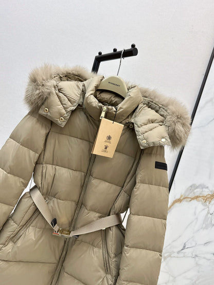 Bru 25fw Hooded slim-fit mid-length down jacket
