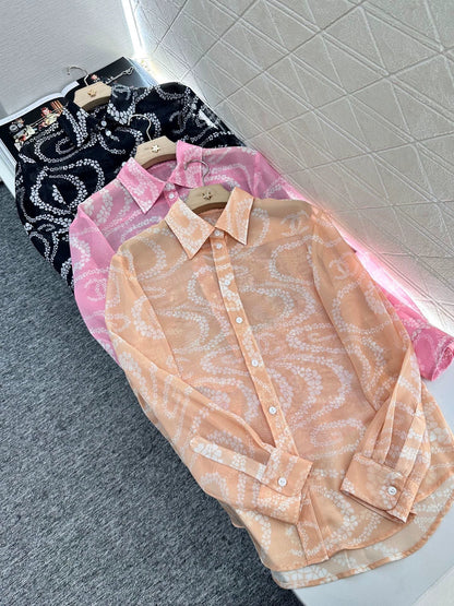 C 25 Printed Lapel Shirt（Black，Pink，Orange）