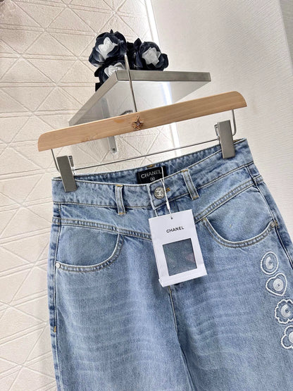 C 25High waist washed denim straight pants