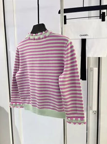 C 25 Colorful Jacquard Crew Neck Knit Cardigan