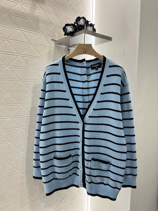 C 25 spring and summer new swallow logo buttons striped knit cardigan