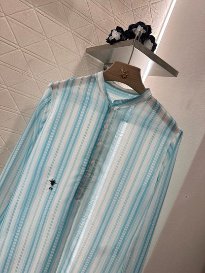 D 25 New Products Striped Embroidered Shirt with Collar