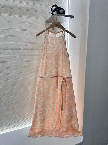 C 25 Printed Neck Dress(black, pink, orange)