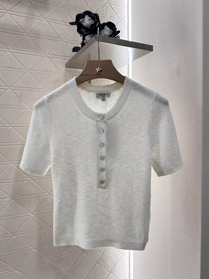 C 25 spring and summer new Flying Swallow logo buttons knitted short sleeve
