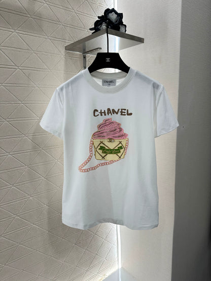 C 25 New Bubble Rhinestone Cake Round Neck Short-Sleeved T-shirt