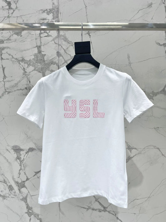 Y 25 New Flocked Letter Print Short Sleeve T-Shirt