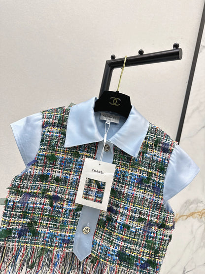 C 25 Braided vest and patchwork short-sleeved shirt