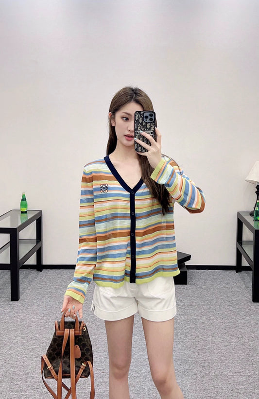 LO 25 Colorful striped knitted cardigan