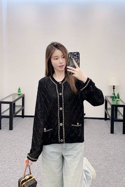 C 25 Heavy Chain Diamond Knit Cardigan