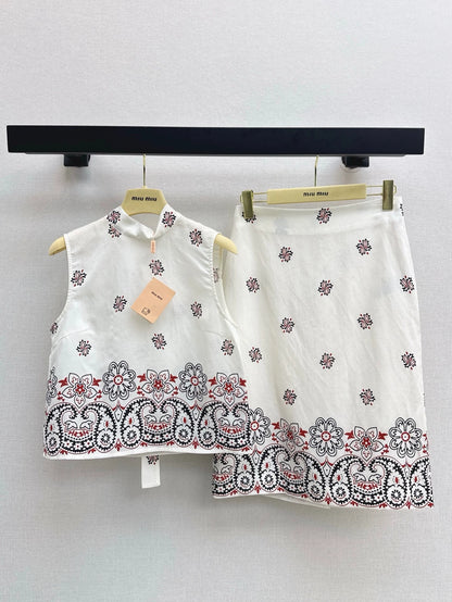M 25 Frühling/Sommer Ärmelloses Top + Hoch taillierter Hüfthalbrock-Set 