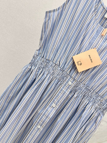 M 25 Spring and Summer New Blue Striped Sleeveless Dresses