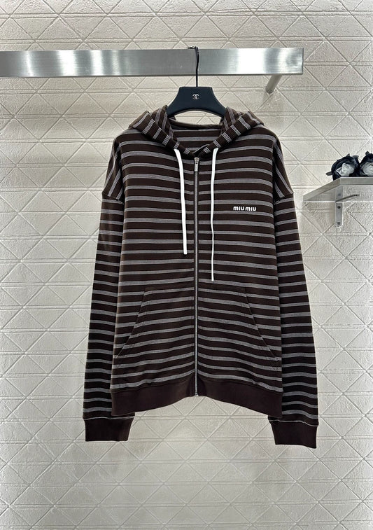 Mi 25 Hooded zip-up striped jacket(BROWN/BLUE)
