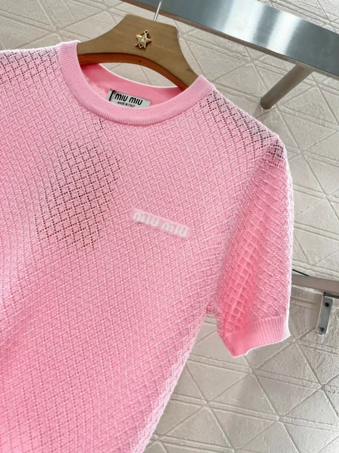 M 25 spring and summer new openwork knit short-sleeved top
