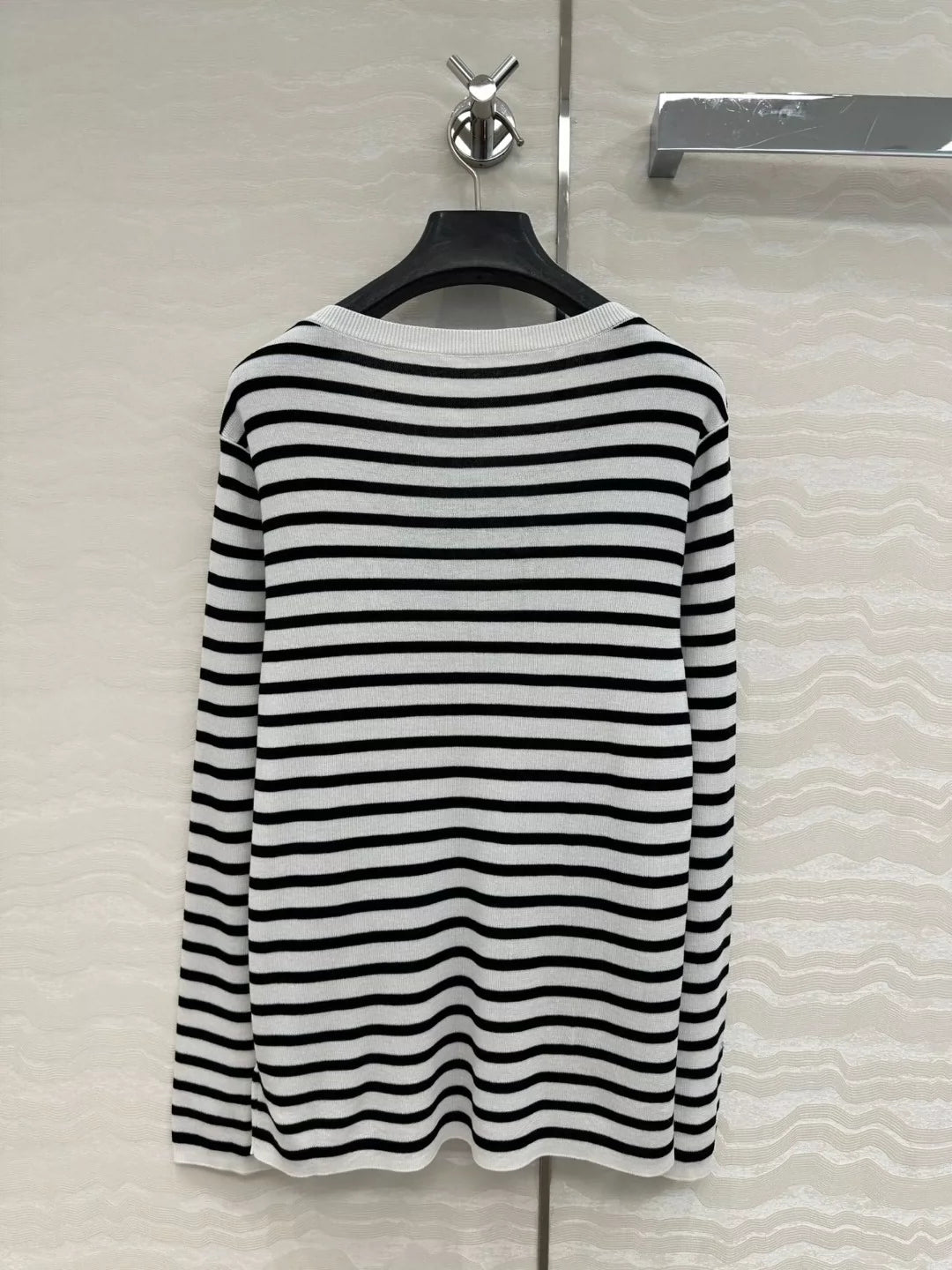 D 25 new navy style stripes Lucky Star knitted long-sleeved top