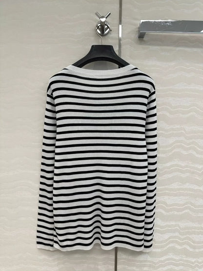 D 25 new navy style stripes Lucky Star knitted long-sleeved top
