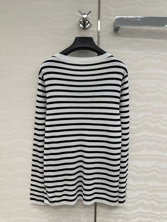 D 25 new navy style stripes Lucky Star knitted long-sleeved top