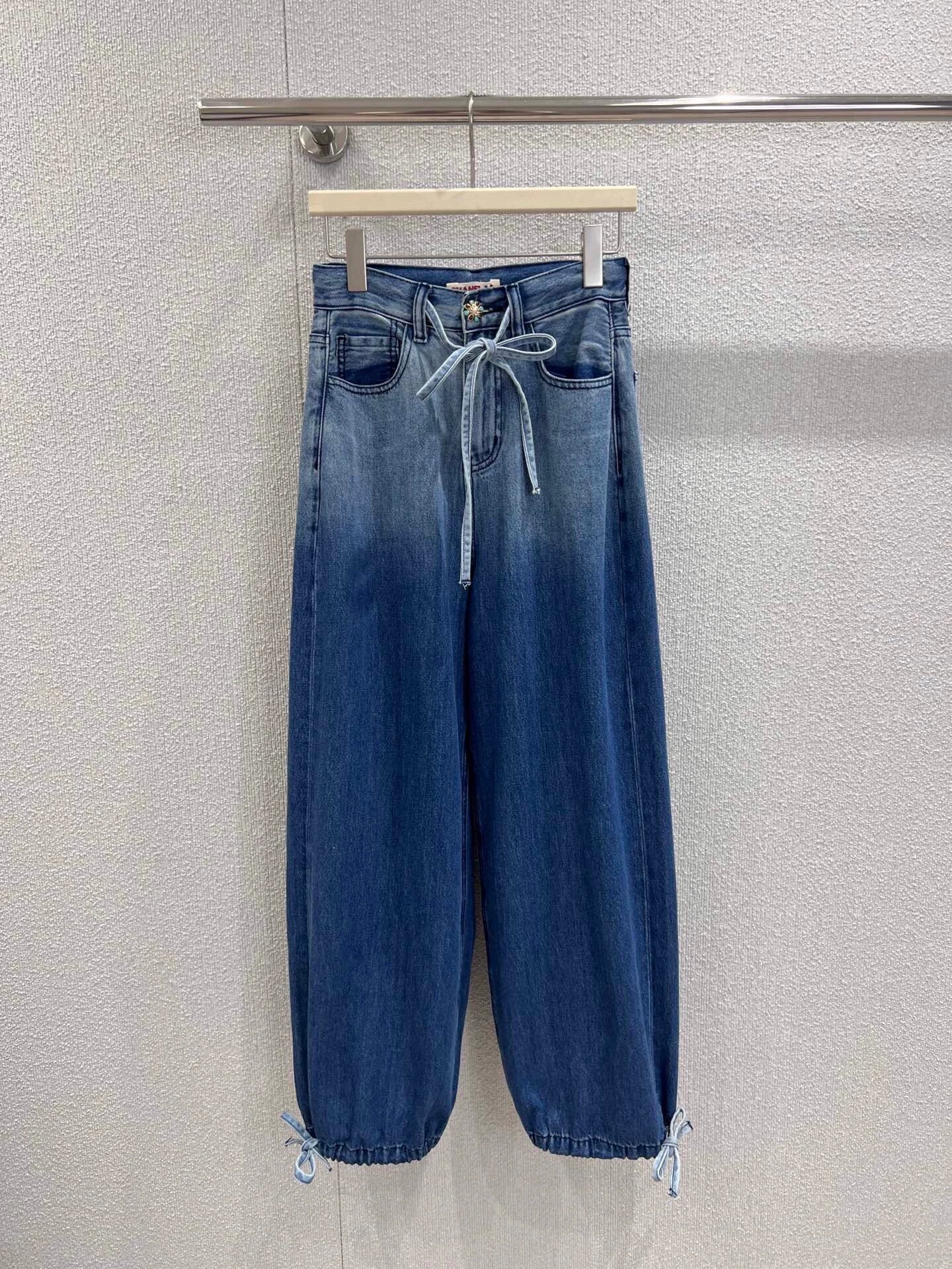 C 25B High-end Handicraft Series New Washed Gradient Lace-up Jeans
