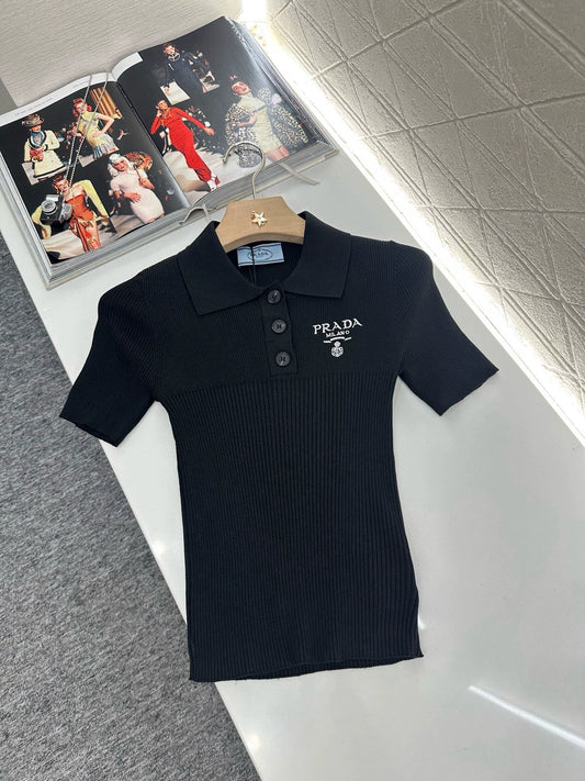 P 25 Slim Fit Lapel Knit Short Sleeve Top