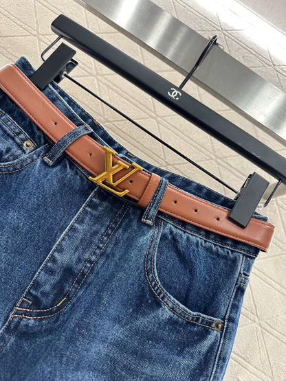 L 25 Belted straight-leg logo denim trousers