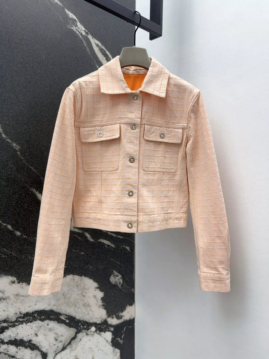 H 25 New Early Fall Classic Plaid Double-Pocket Denim Jacket