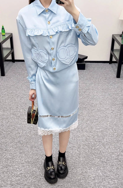 C 25 Pleated shirt and lace skirt set