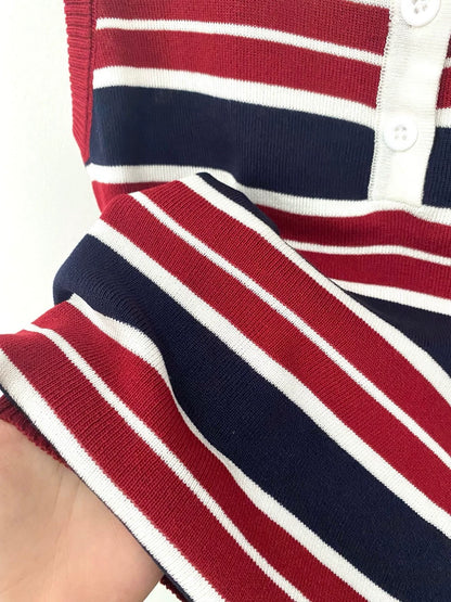 M 25 New Logo Clashing Stripes Lapel Sleeveless Knit Tank Top