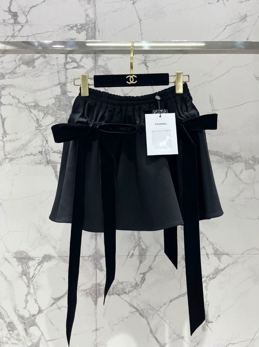 C 25 new style Hepburn style slim bow tie black A-line short skirt