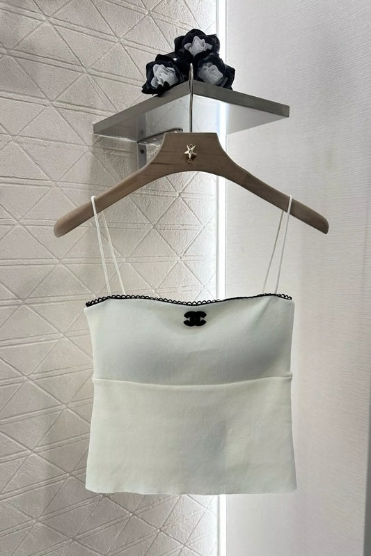 C 25 spring and summer new fine shoulder halter lace knit tank top