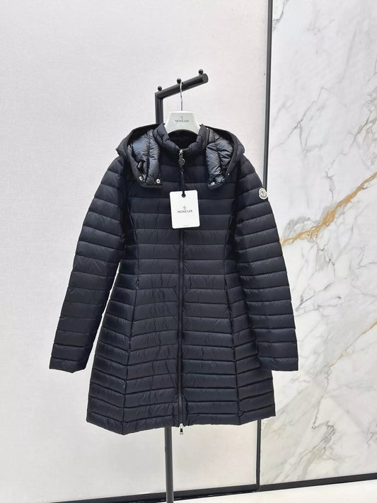 MON 25 New Hooded, Lightweight Long Down Jacket with a Waist Fit