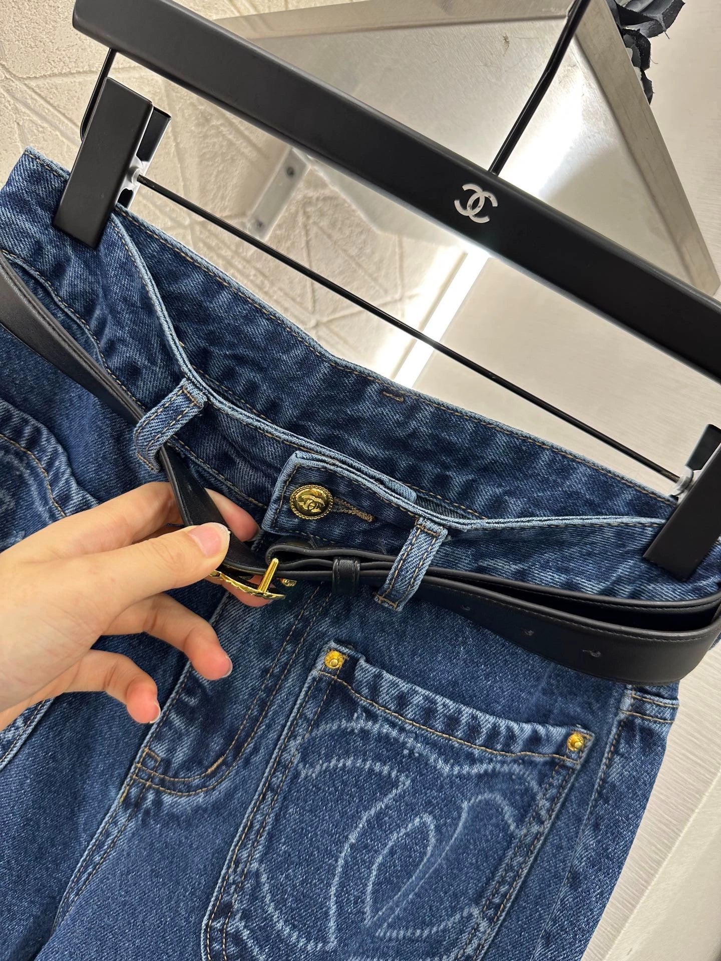 C 25Fw Early Fall New Double Pocket Decorative Jeans [With Belt]