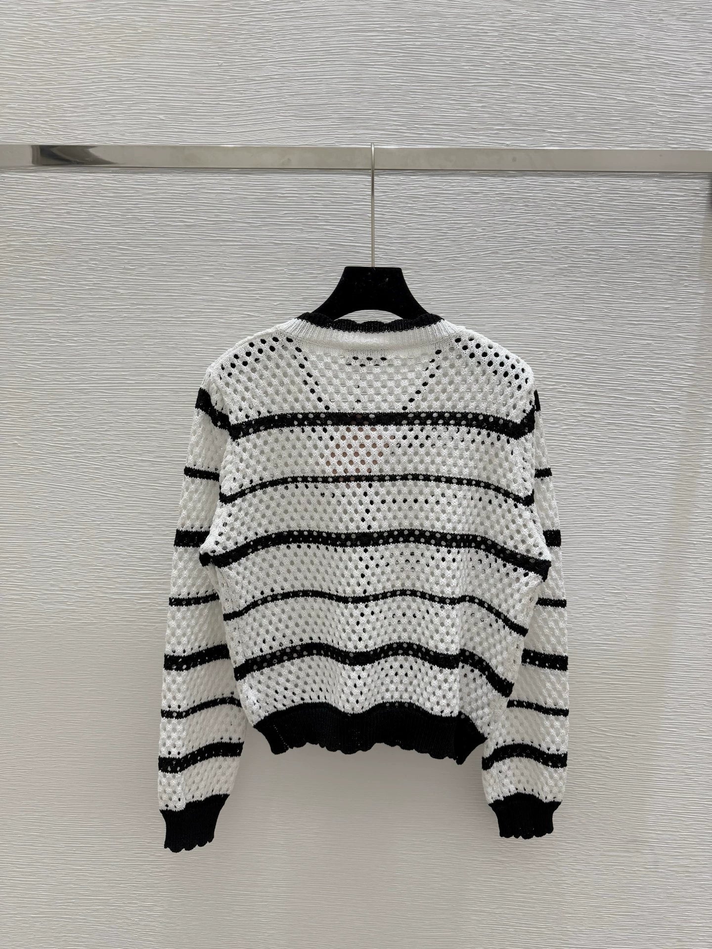 M 25 new striped logo hollow long sleeve knitted cardigan