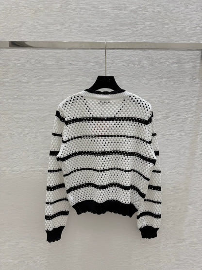 M 25 new striped logo hollow long sleeve knitted cardigan