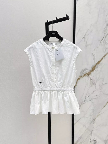 D 25 spring and summer new embroidery round neck sleeveless shirt