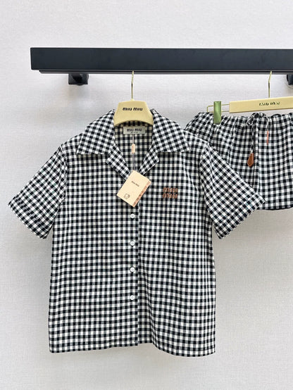 m 2025 Summer New Plaid Suit Loose Shirt + Mini Skirt