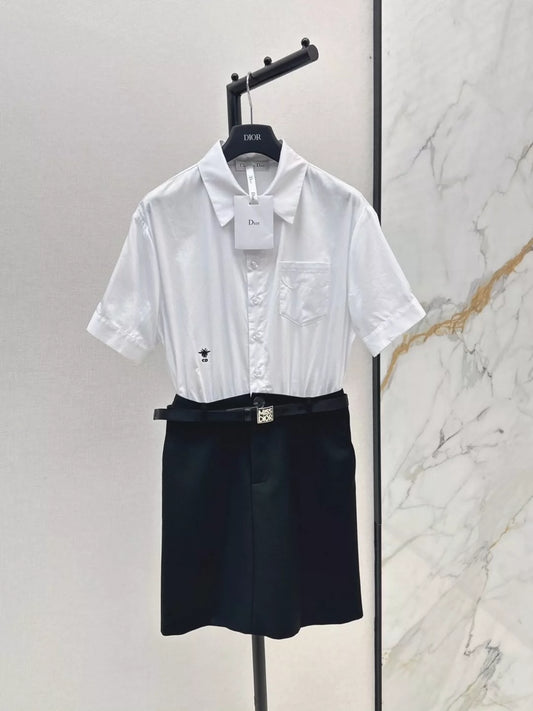 D 25 New Belted Spliced Lapel Shirt Dresses