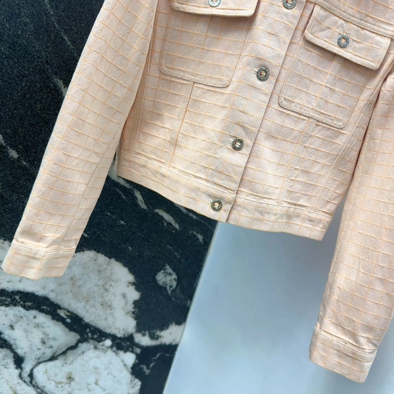 H 25 New Early Fall Classic Plaid Double-Pocket Denim Jacket