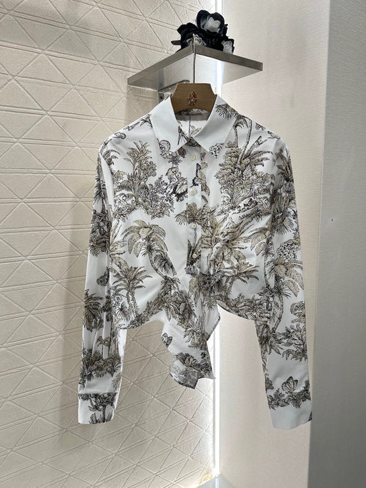 D 25 Printed silk short lace-up shirt