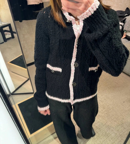 C 24 spring and summer new hollowed out logo buttons knit cardigan