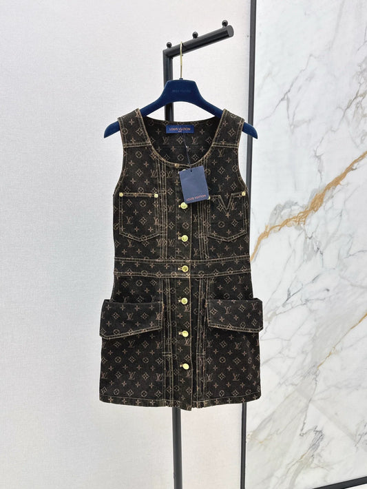 L 2025 Summer New Printed Denim Vest Dress